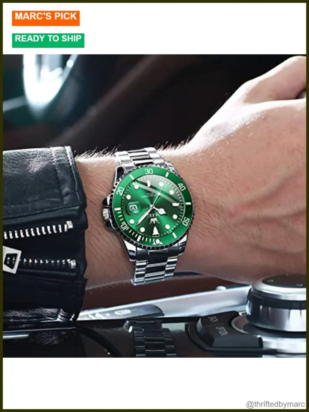 Quartz Analog Watch with Stainless Steel Strap, Luminous Hands, Date Display